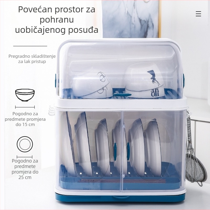 Kuhinjski stalak za posuđe i zdjele s poklopcem, dvostruki plastični organizator s odvodom