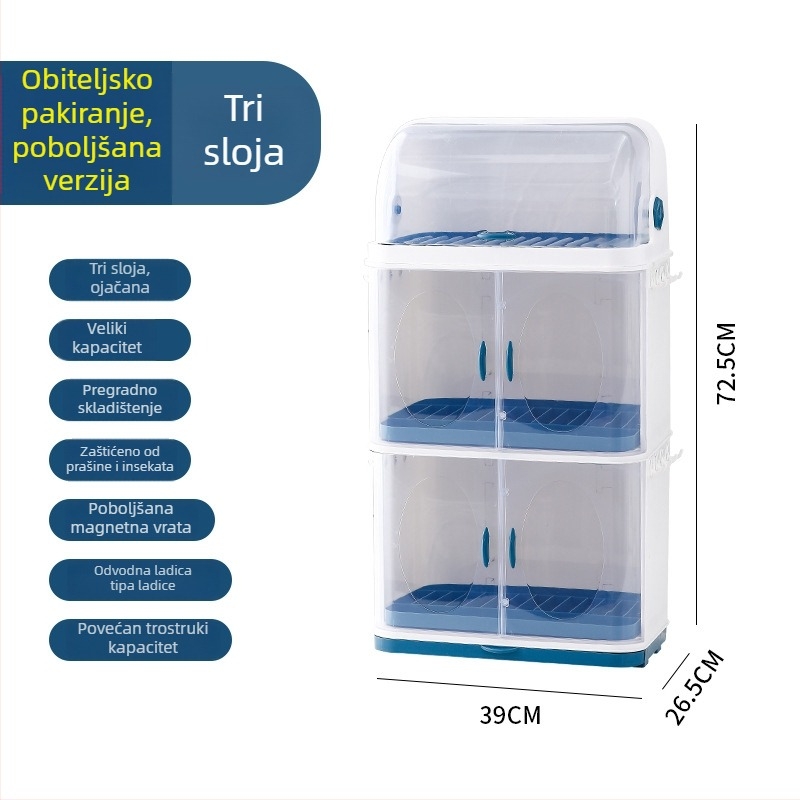 Kuhinjski stalak za posuđe i zdjele s poklopcem, dvostruki plastični organizator s odvodom