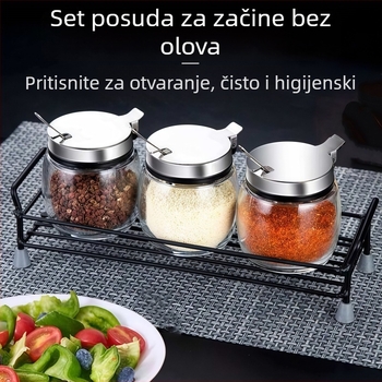 Bezolovni staklena boca za začine, staklena solnička, kuhinjski set s posudama od nehrđajućeg čelika i žlicom, otporan na vlagu