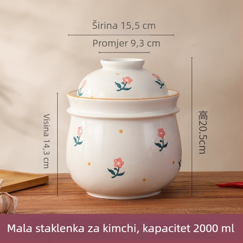Keramička posuda za kiselo povrće s unutarnjim poklopcem, kineskog stila, kapacitet 2,1–3 L, pogodno za mikrovalnu pećnicu