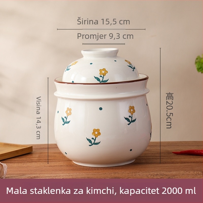 Keramička posuda za kiselo povrće s unutarnjim poklopcem, kineskog stila, kapacitet 2,1–3 L, pogodno za mikrovalnu pećnicu