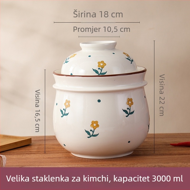 Keramička posuda za kiselo povrće s unutarnjim poklopcem, kineskog stila, kapacitet 2,1–3 L, pogodno za mikrovalnu pećnicu