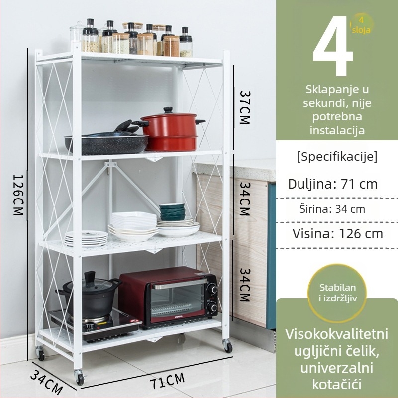 Petoslojni sklopivi podni rega sa kotačićima, za kuhinju i dnevni boravak