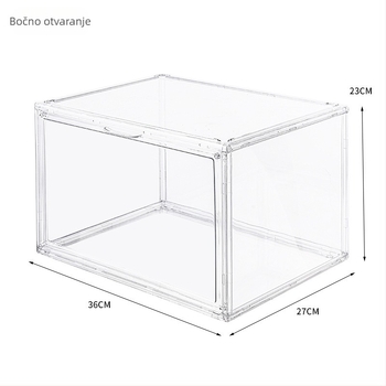 Prozirna magnetna akrilna kutija za tenisice, zaštita od oksidacije i prašine, dimenzije 36×27×23 cm, paket od 10 komada.