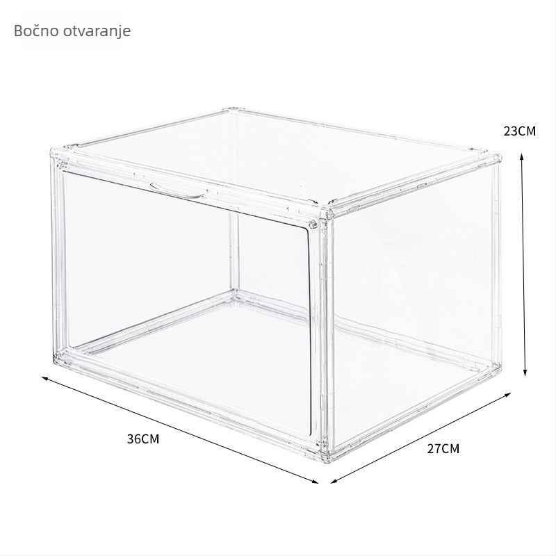 Prozirna magnetna akrilna kutija za tenisice, zaštita od oksidacije i prašine, dimenzije 36×27×23 cm, paket od 10 komada.