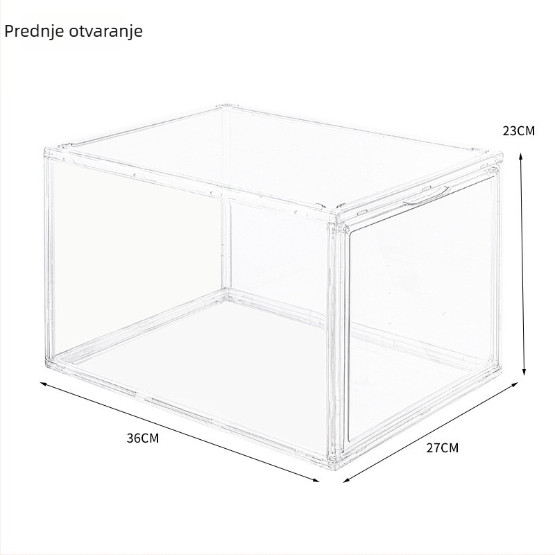Prozirna magnetna akrilna kutija za tenisice, zaštita od oksidacije i prašine, dimenzije 36×27×23 cm, paket od 10 komada.