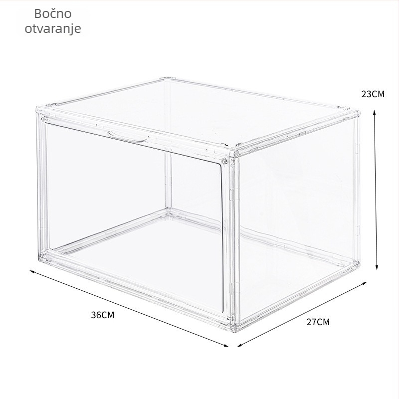Prozirna magnetna akrilna kutija za tenisice, zaštita od oksidacije i prašine, dimenzije 36×27×23 cm, paket od 10 komada.