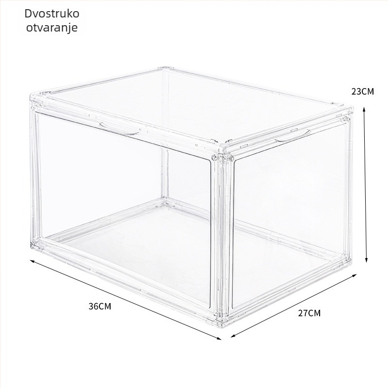 Prozirna magnetna akrilna kutija za tenisice, zaštita od oksidacije i prašine, dimenzije 36×27×23 cm, paket od 10 komada.