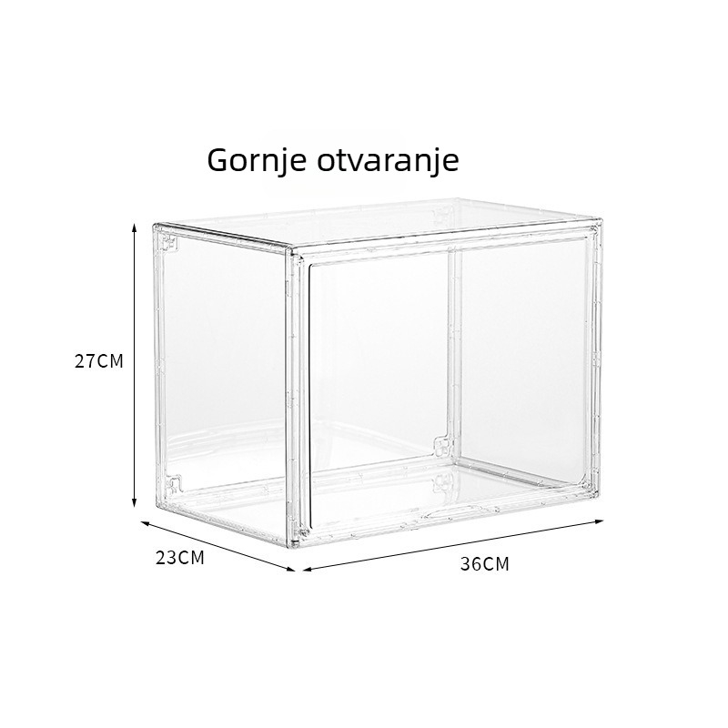 Prozirna magnetna akrilna kutija za tenisice, zaštita od oksidacije i prašine, dimenzije 36×27×23 cm, paket od 10 komada.