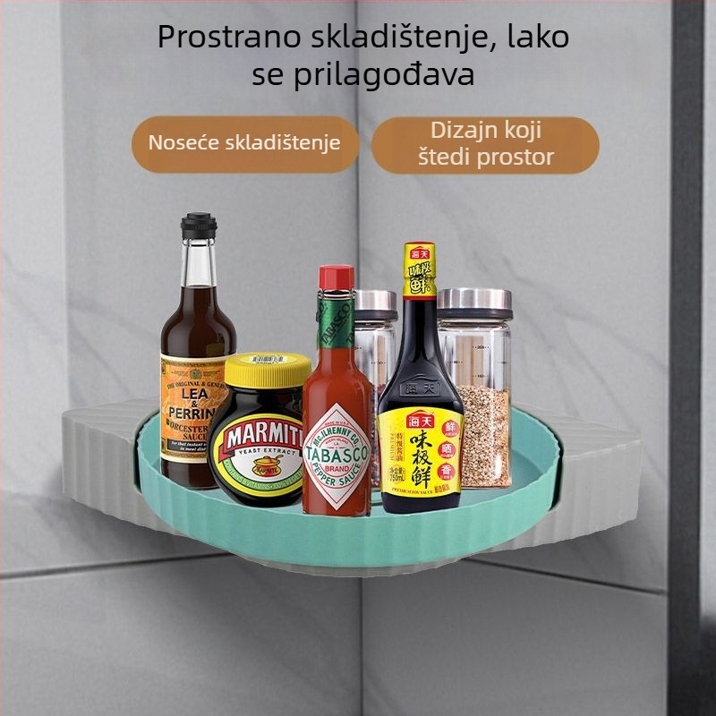 Okretni kuhinjski stalak za začine, zidni, višefunkcionalno skladištenje, dvostruki kutni trokutasti ormarić za kupaonicu