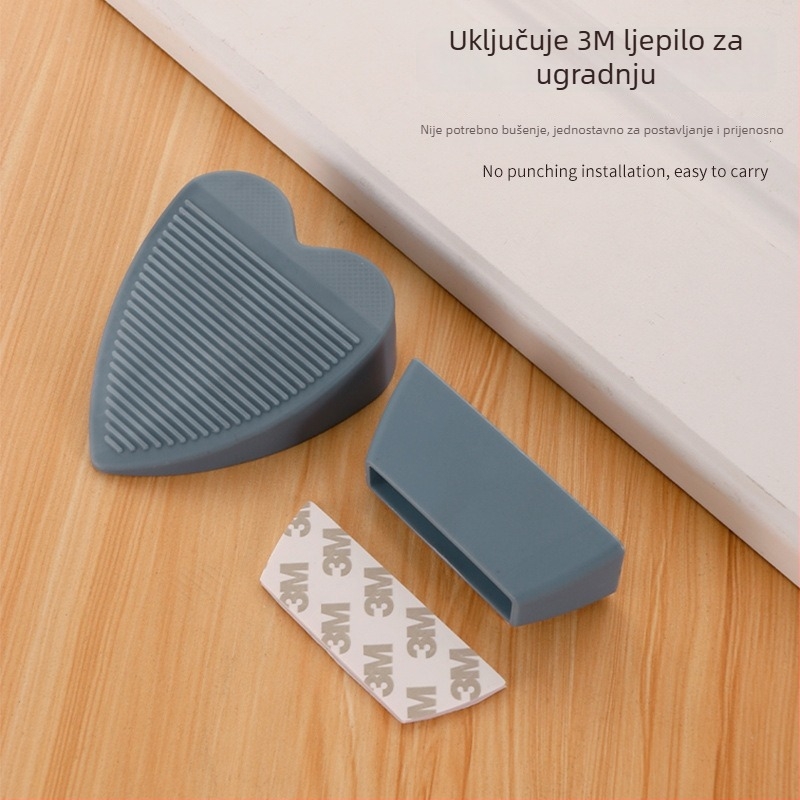 PVC stoper vrata u obliku srca s kutijom za pohranu, bez bušenja, anti-zadržavanja, podno i zidno montiranje
