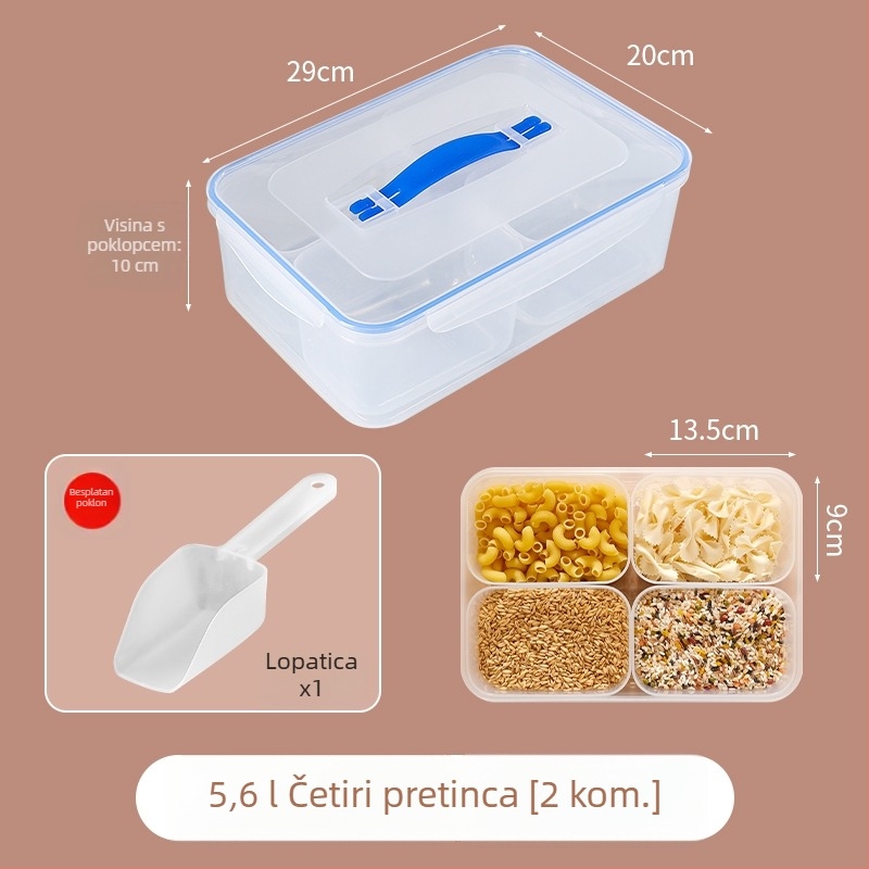 Kuhinjska kutija za skladištenje žitarica sa četiri odjeljka i poklopcem, za luk, đumbir i češnjak