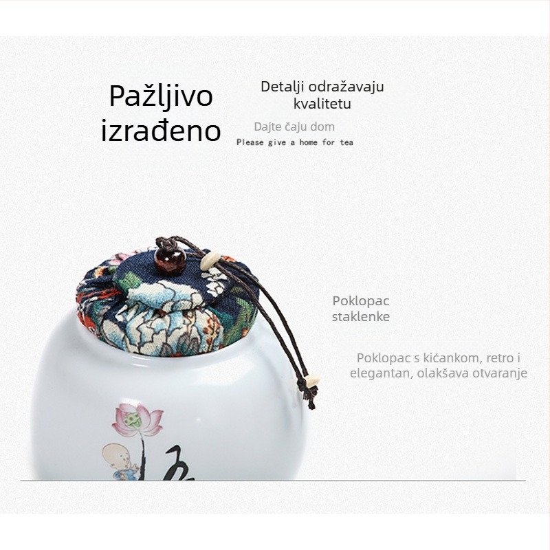 Keramička kutija za čaj s platnenim poklopom, zatvoren porcelinski spremnik za skladištenje — Mali redovnik