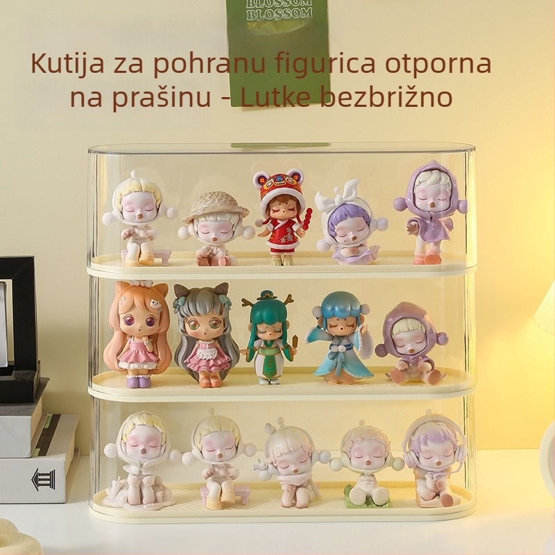 Izložbena kutija za blind box, prozirna akril kutija za figurice, prašini otporna, stolni organizator, kapacitet 2 L