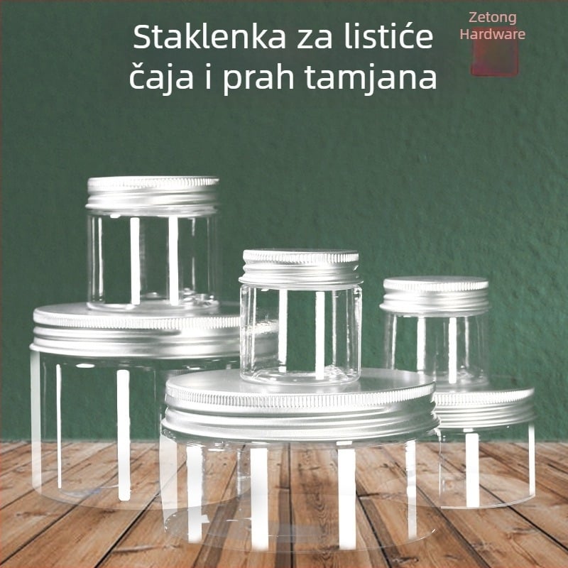 Set bočica za prah tamjana i prozirne PET staklenke s aluminijskim poklopcem; staklenke za čaj, kutija s biserima i alati za ceremoniju tamjana