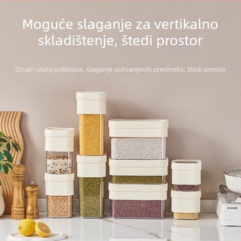 Zatvoren četverokutni spremnik za žitarice i suhe namirnice, prozirni plastični spremnik, 800–1000 ml