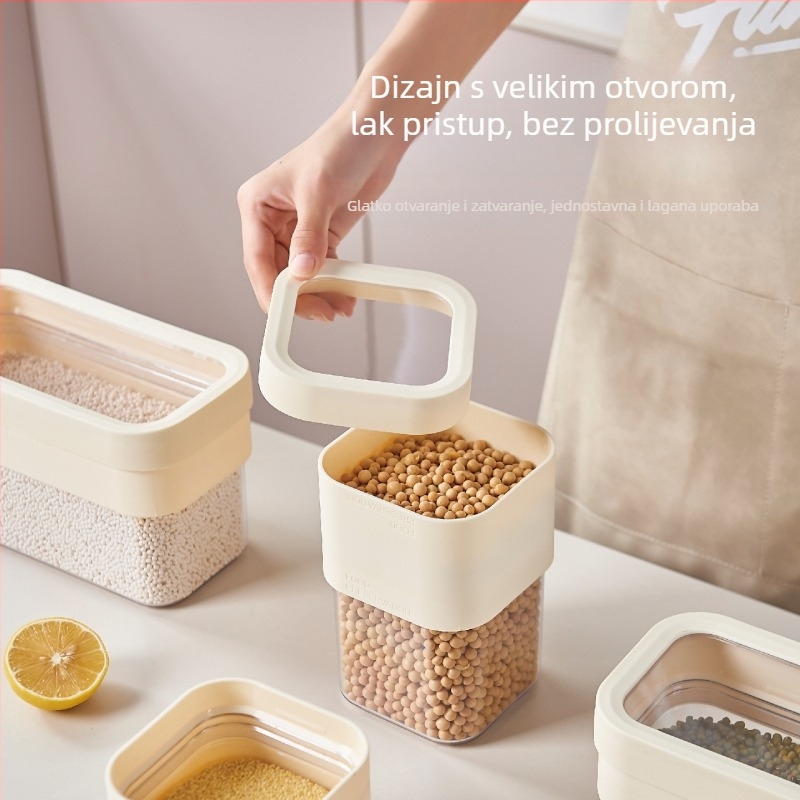 Zatvoren četverokutni spremnik za žitarice i suhe namirnice, prozirni plastični spremnik, 800–1000 ml