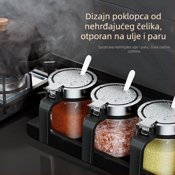 Staklena posuda za začine s žlicom – zatvoren set za pohranu začina