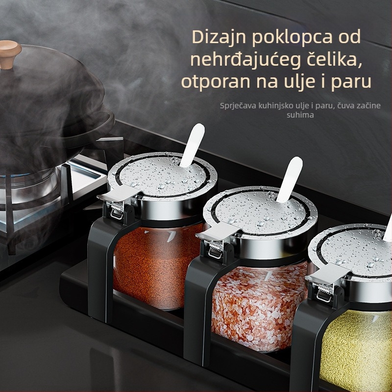 Staklena posuda za začine s žlicom – zatvoren set za pohranu začina