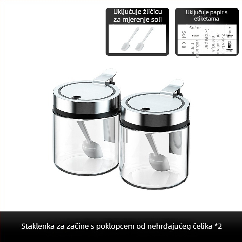 Staklena posuda za začine s žlicom – zatvoren set za pohranu začina
