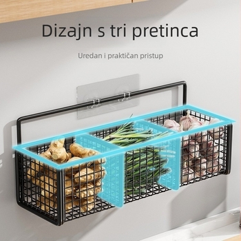 Zidni držač za kuhinju bez bušenja s košarom za luk, đumbir i češnjak