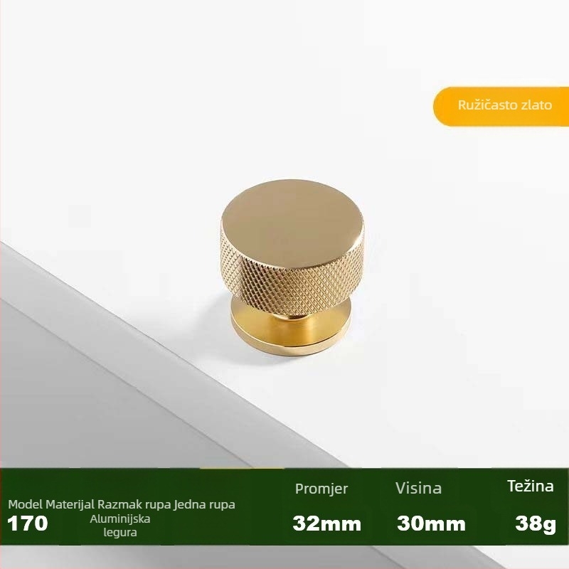 Ručka za vrata ormara od aluminijskog legura s jednim otvorom, zlatna, modernistički minimalistički stil, euro-američki dizajn