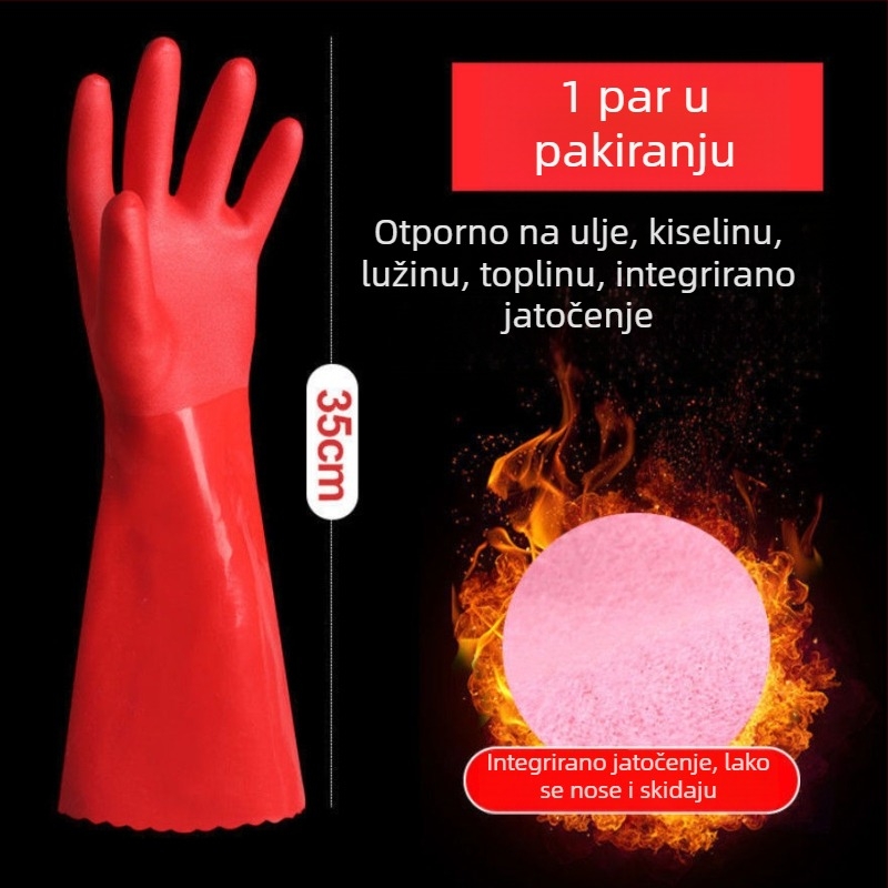 Rukavice za pranje posuđa od velura, s podstavom od flisa, debele za toplinu, latex vodootporne kućne rukavice