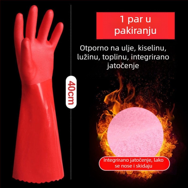 Rukavice za pranje posuđa od velura, s podstavom od flisa, debele za toplinu, latex vodootporne kućne rukavice