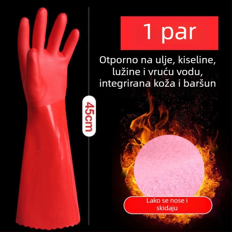 Rukavice za pranje posuđa od velura, s podstavom od flisa, debele za toplinu, latex vodootporne kućne rukavice