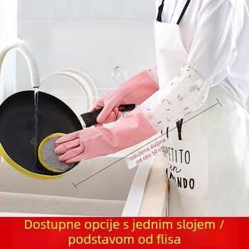 Ženske rukavice za pranje suđa od lateksa, izdržljive, s baršunastom podstavom, vodootporne, za kuhinjsko čišćenje i pranje rublja, debele i duge, gumene, zima