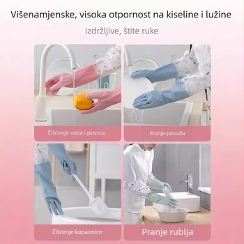 Ženske rukavice za pranje suđa od lateksa, izdržljive, s baršunastom podstavom, vodootporne, za kuhinjsko čišćenje i pranje rublja, debele i duge, gumene, zima
