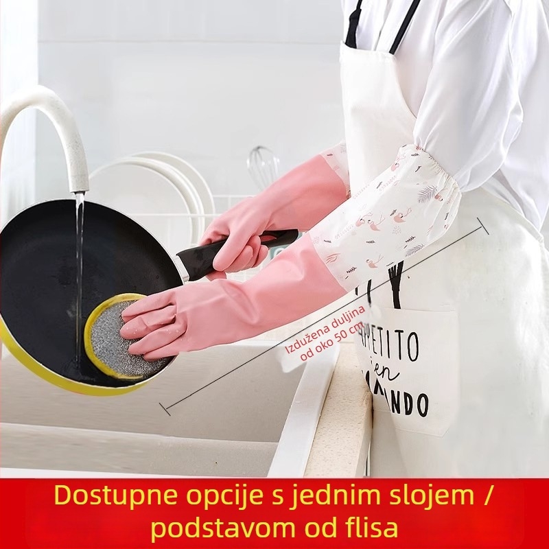 Ženske rukavice za pranje suđa od lateksa, izdržljive, s baršunastom podstavom, vodootporne, za kuhinjsko čišćenje i pranje rublja, debele i duge, gumene, zima