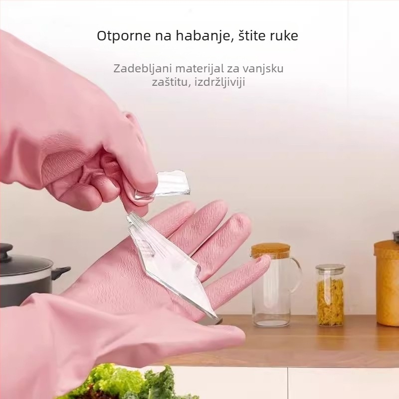 Ženske rukavice za pranje suđa od lateksa, izdržljive, s baršunastom podstavom, vodootporne, za kuhinjsko čišćenje i pranje rublja, debele i duge, gumene, zima