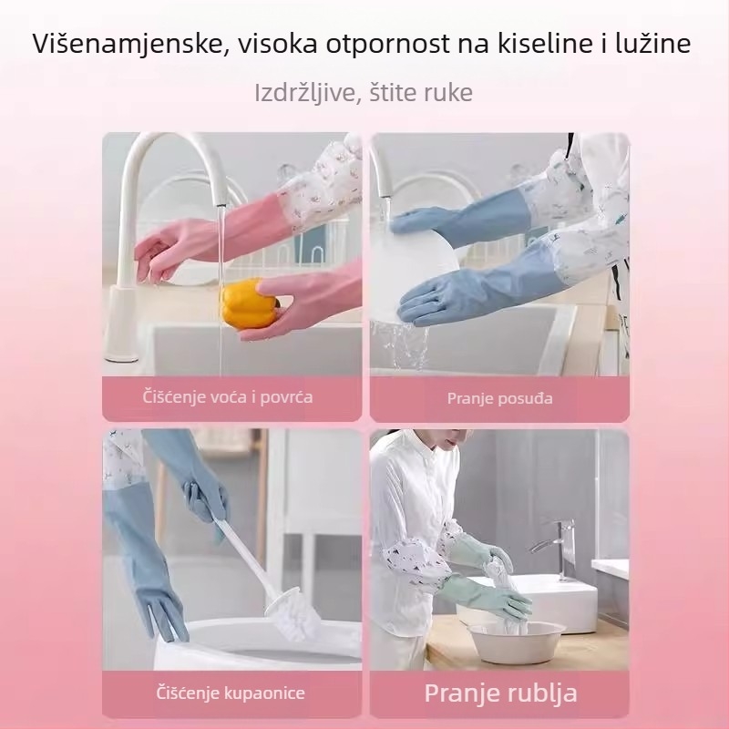 Ženske rukavice za pranje suđa od lateksa, izdržljive, s baršunastom podstavom, vodootporne, za kuhinjsko čišćenje i pranje rublja, debele i duge, gumene, zima