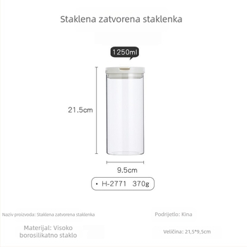 Staklena posuda od borosilikatnog stakla s čvrstim poklopcem za skladištenje žitarica i čaja