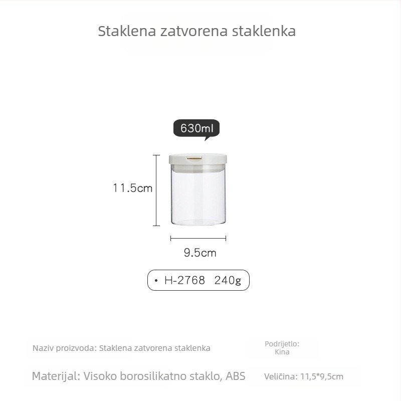 Staklena posuda od borosilikatnog stakla s čvrstim poklopcem za skladištenje žitarica i čaja