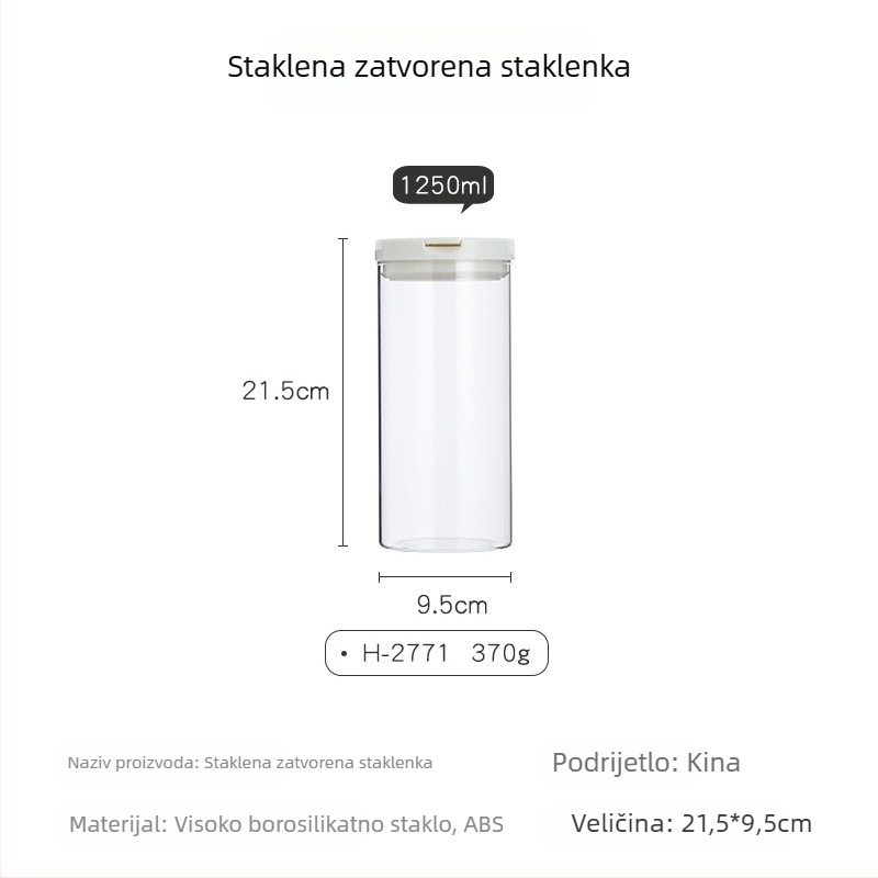 Staklena posuda od borosilikatnog stakla s čvrstim poklopcem za skladištenje žitarica i čaja