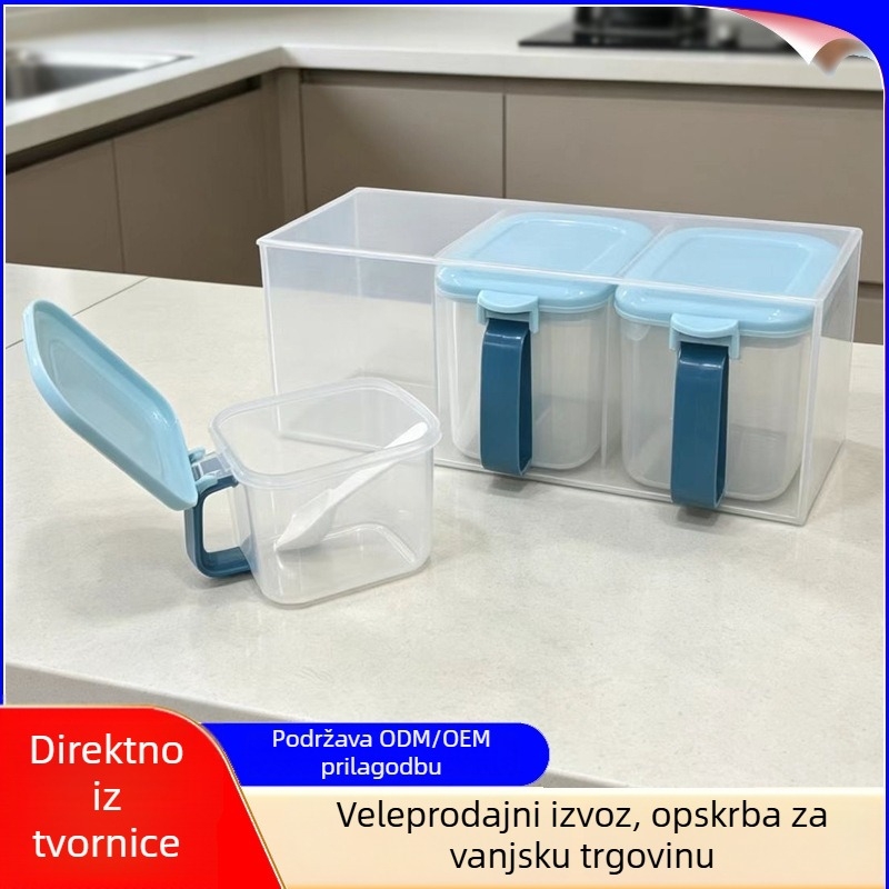 Plastične posudice za začine s odvojenim pretincima i žlicom, set otporan na vlagu s 3-4 pretinca