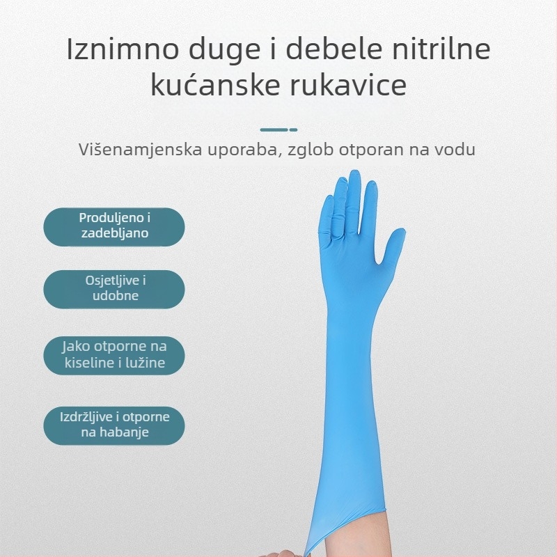 Nitril rukavice, 16 inča, jednokratne, otporne na habanje, vodootporne, produžene i debelo, radne rukavice