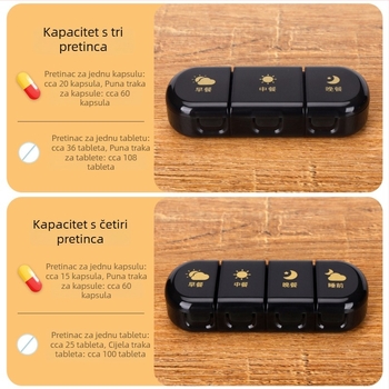 Prijenosni tjedni organizator tableta s odjeljcima, velik kapacitet, doziranje tri puta dnevno