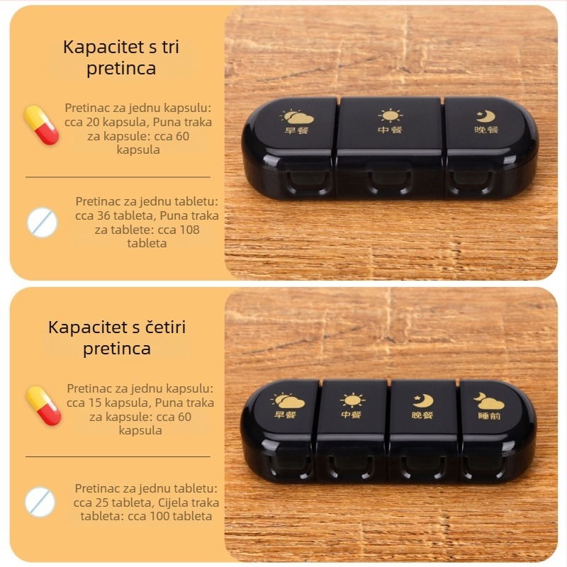 Prijenosni tjedni organizator tableta s odjeljcima, velik kapacitet, doziranje tri puta dnevno