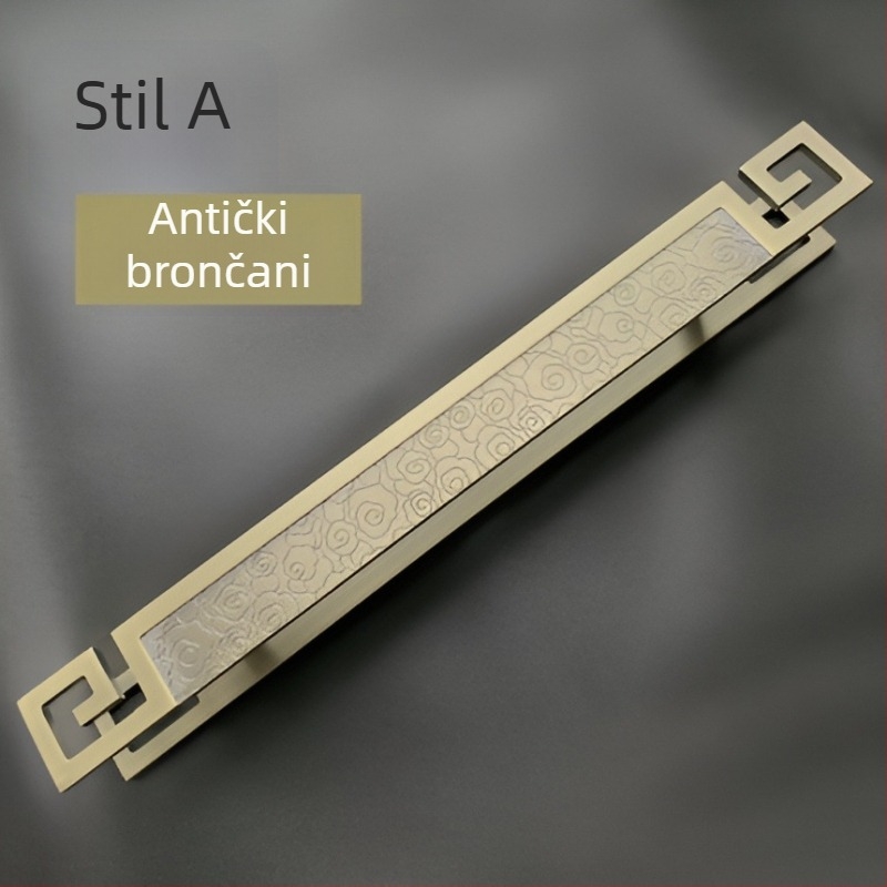 Antička rezbarena kvaka za vrata, za staklena i drvena vrata, crveno-brončani završni sloj