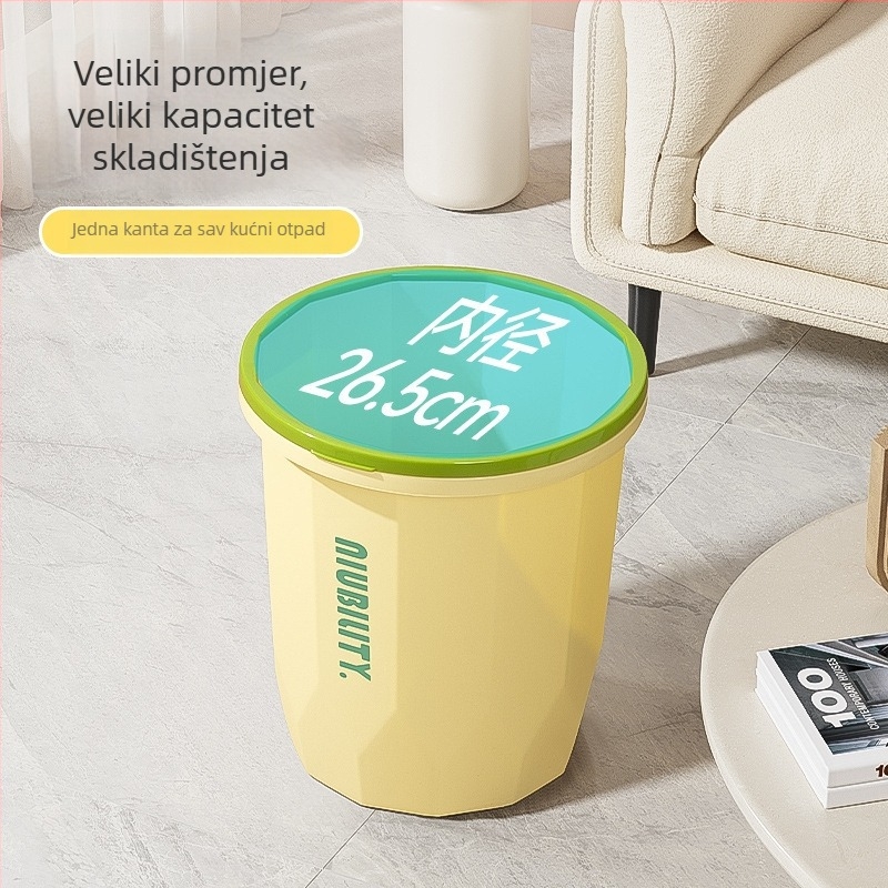 Plastični koš za smeće za kućnu upotrebu – velik kapacitet, cilindrični oblik, bez poklopca, za kuhinju i kupaonicu