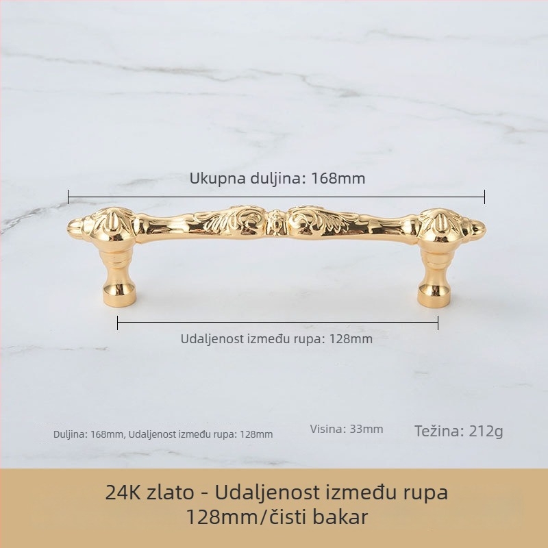 Douglas ručka za vrata ormara, francusko-američki stil, zlatni završetak, antikni izgled