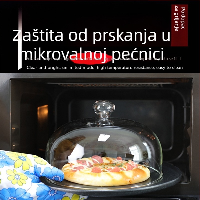Prozirni stakleni poklopac za mikrovalnu pećnicu od borosilikatnog stakla, toplinski otporan, prašinu otporan i čuva hranu svježu
