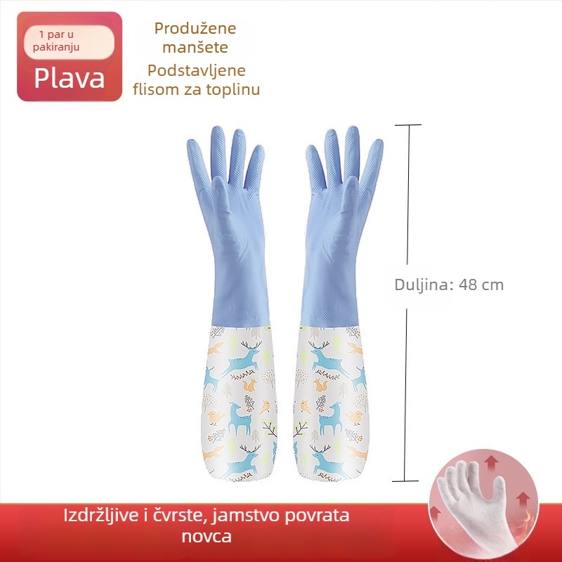 Rukavice za pranje posuđa s flis podstavom, debeli za kućanske poslove i pranje, lateks guma, vodootporne, izdržljive, tople i otporne na habanje