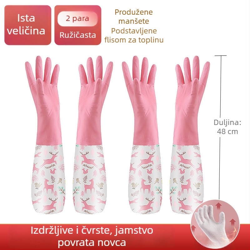 Rukavice za pranje posuđa s flis podstavom, debeli za kućanske poslove i pranje, lateks guma, vodootporne, izdržljive, tople i otporne na habanje