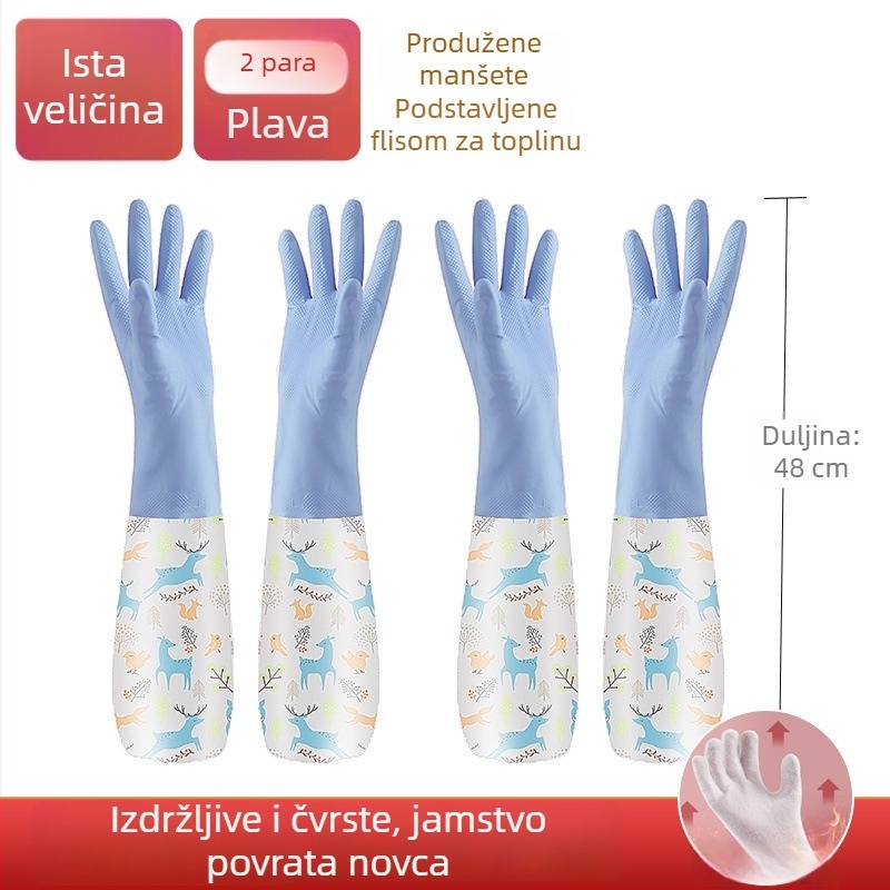 Rukavice za pranje posuđa s flis podstavom, debeli za kućanske poslove i pranje, lateks guma, vodootporne, izdržljive, tople i otporne na habanje