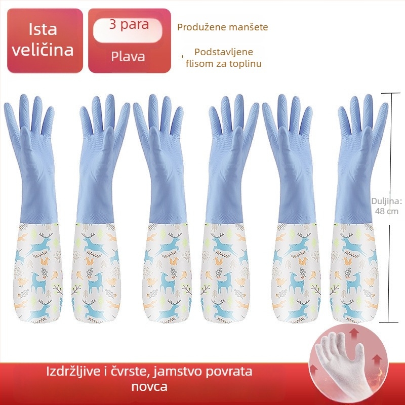 Rukavice za pranje posuđa s flis podstavom, debeli za kućanske poslove i pranje, lateks guma, vodootporne, izdržljive, tople i otporne na habanje