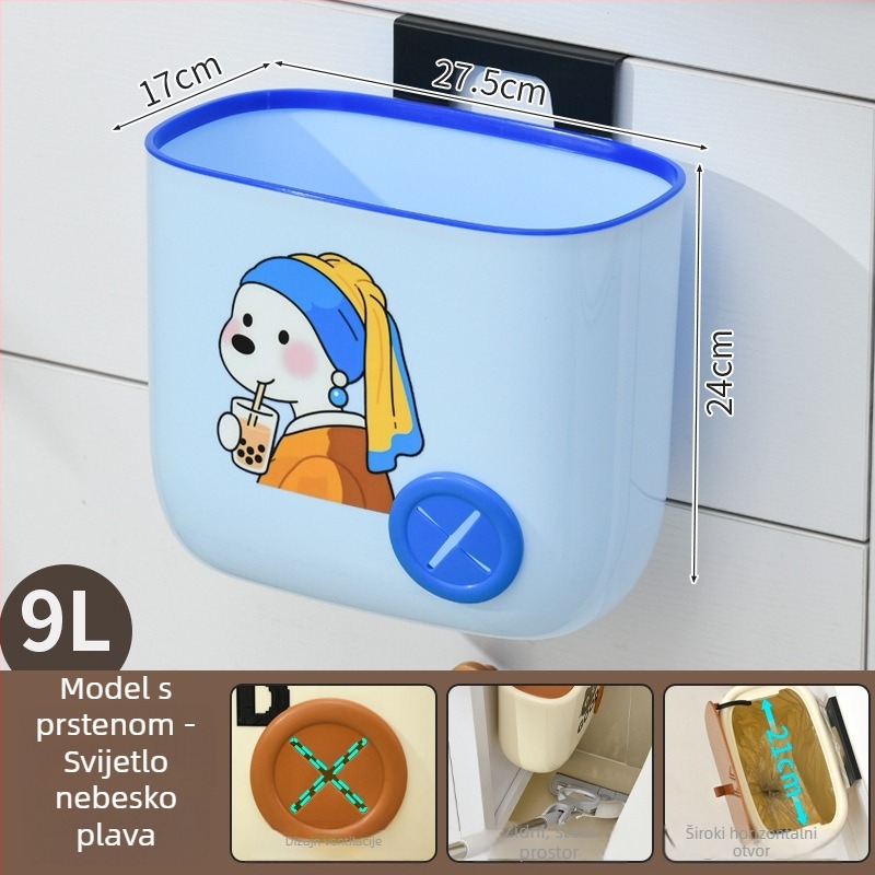 Kanta za otpatke na zid s poklopcem, za kuhinju i kupaonu, ovalnog oblika, plastika, 9 l, elegantan dizajn